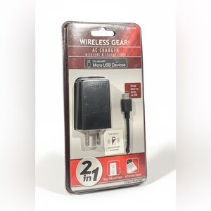 Wireless Gear AC Charger with Micro USB Sync & Charge Cable 3ft 2-in-1 (NEW)